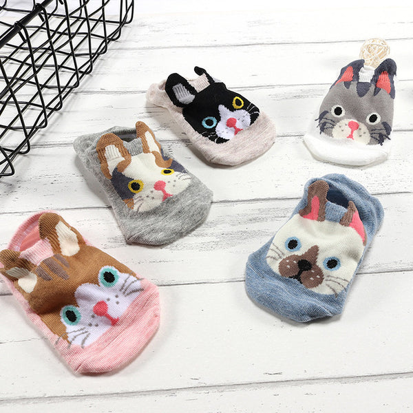 10 Piece=5 Pairs/lot Cute Animal Spring Women Socks Set Korean Style Funny Cat Dog Panda Low Cut Ankle Short Sox Happy Size34-40