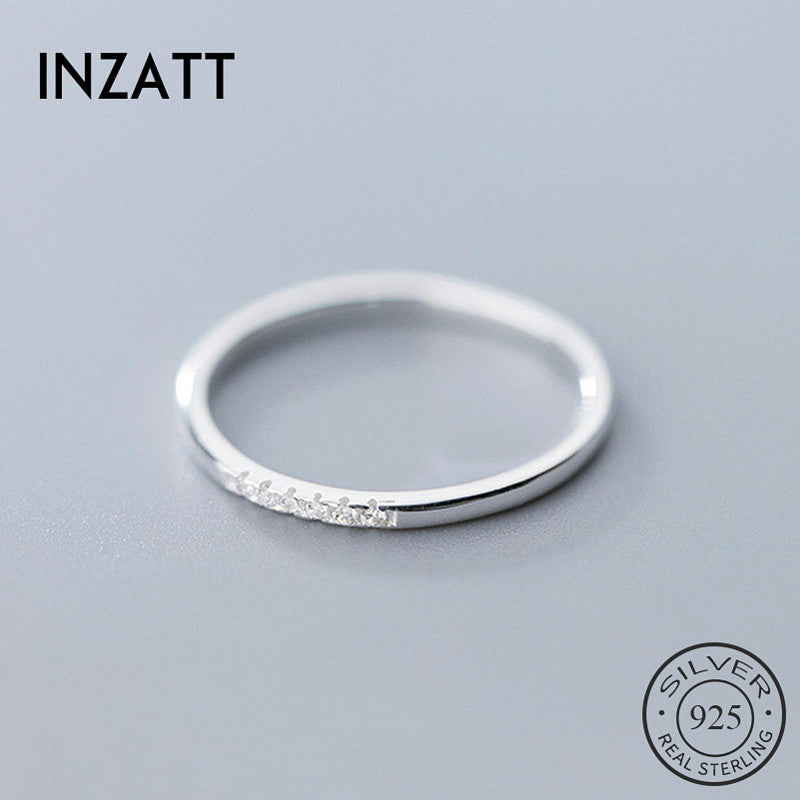 INZATT Real 925 Sterling Silver Zircon Round Geometric Ring For Fashion Women Cute Fine Jewelry Minimalist Accessories Gift
