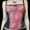 InsGoth Grunge Goth Top Vintage Harajuku Sexy Cut Out Zipper Camisole Punk Spider Net Graphic Backless Summer Basic Crop Camis