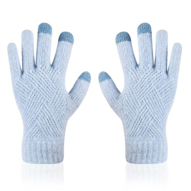 Female Winter Warm Knitted Full Finger Gloves Men Solid Woolen Touch Screen Mittens Women Thick Warm Cycling Driving Gloves H46
