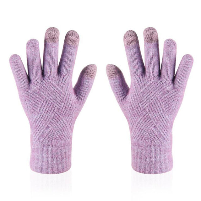 Female Winter Warm Knitted Full Finger Gloves Men Solid Woolen Touch Screen Mittens Women Thick Warm Cycling Driving Gloves H46