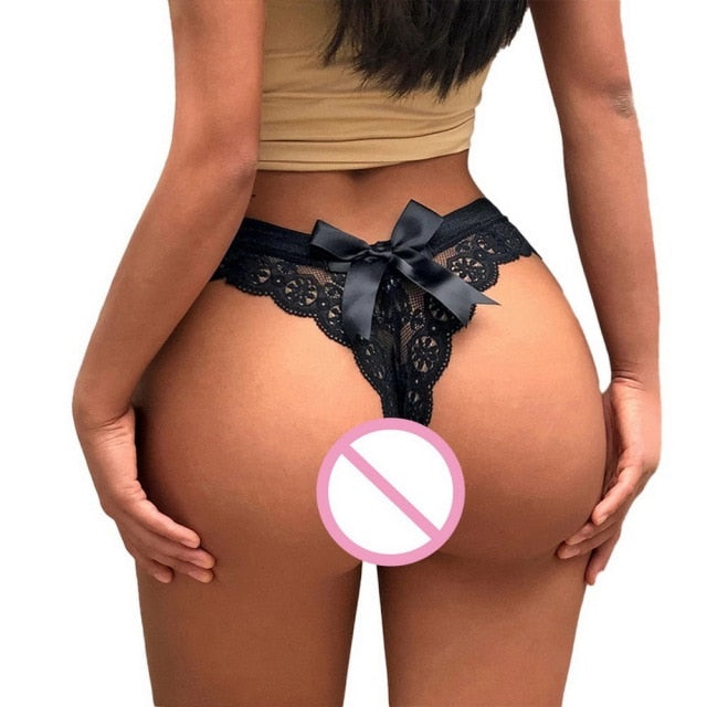 Sexy Women Bandage Hollow Out Lace Thong Panties Lingerie T back Lingerie Soft Comfortable Bowknot Underwear Gift