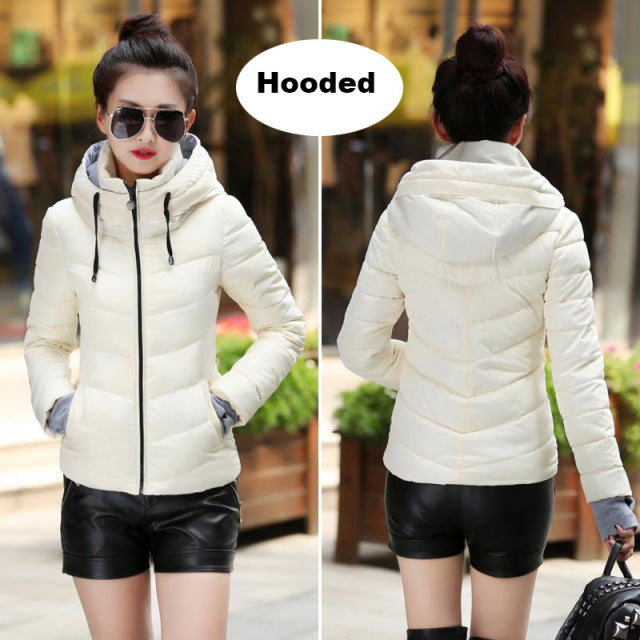 2021 Winter Jacket women Short Womens Parkas Thicken Outerwear solid hooded Coats Zipper Female Slim Cotton padded basic tops