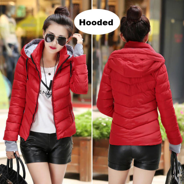 2021 Winter Jacket women Short Womens Parkas Thicken Outerwear solid hooded Coats Zipper Female Slim Cotton padded basic tops