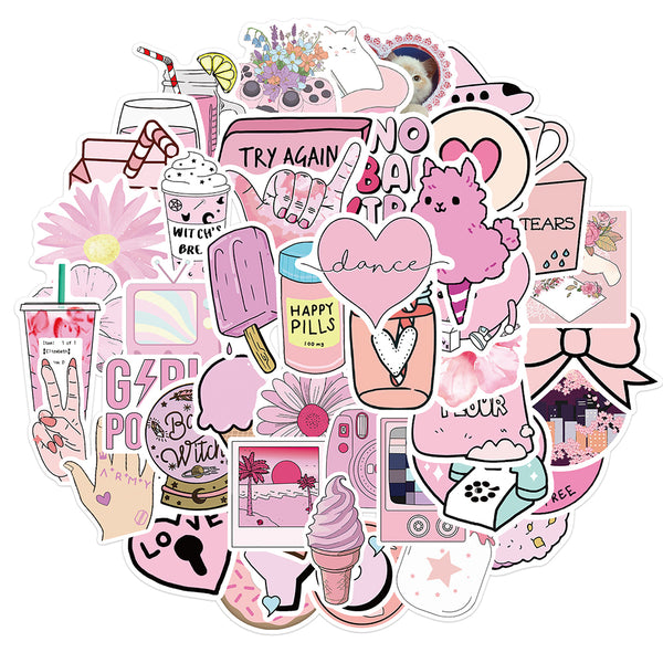 10/30/50PCS Funny Pink Style Girl Cartoon Aesthetic Stickers Car Motorcycle Travel Luggage Guitar Waterproof Graffiti Sticker