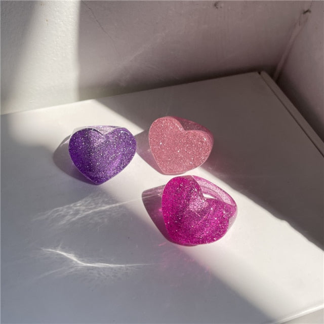 HUANZHI 2021 New Colourful Transparent Resin Acrylic Rhinestone Geometric Square Round Rings Set for Women Jewelry Travel Gifts