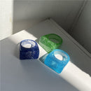 HUANZHI 2021 New Colourful Transparent Resin Acrylic Rhinestone Geometric Square Round Rings Set for Women Jewelry Travel Gifts