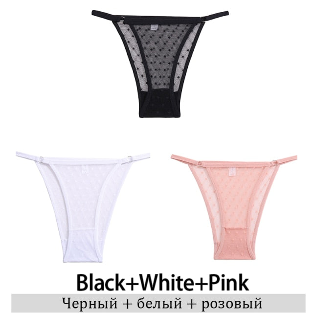 3Pcs/Lot Women Lace Mesh Briefs Sexy Transparent Underwear Low Waist Panties Lady Thongs M-2XL Girls Intimates Lingerie G-String
