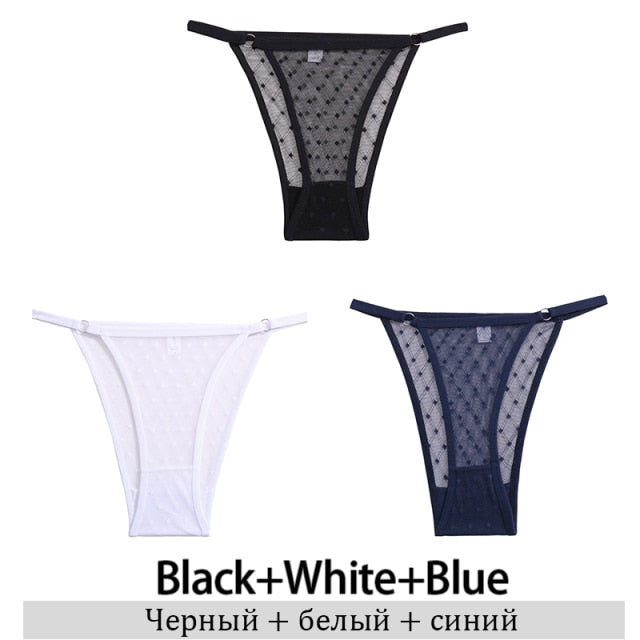 3Pcs/Lot Women Lace Mesh Briefs Sexy Transparent Underwear Low Waist Panties Lady Thongs M-2XL Girls Intimates Lingerie G-String