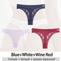 3Pcs/Lot Women Lace Mesh Briefs Sexy Transparent Underwear Low Waist Panties Lady Thongs M-2XL Girls Intimates Lingerie G-String