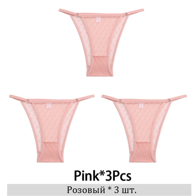3Pcs/Lot Women Lace Mesh Briefs Sexy Transparent Underwear Low Waist Panties Lady Thongs M-2XL Girls Intimates Lingerie G-String