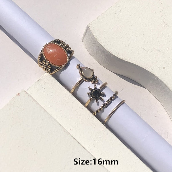 HUANZHI Vintage Summer Sliver Colour Fairy Friend Colorful Stone Metal Finger Rings Korea Hit Rings for Women Girl Wedding Party