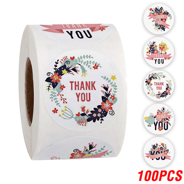 100-500pcs Thank You Round Sticker Scrapbook Envelope Seal Sticker Gift Flower Decoration Stationery Label Sticker