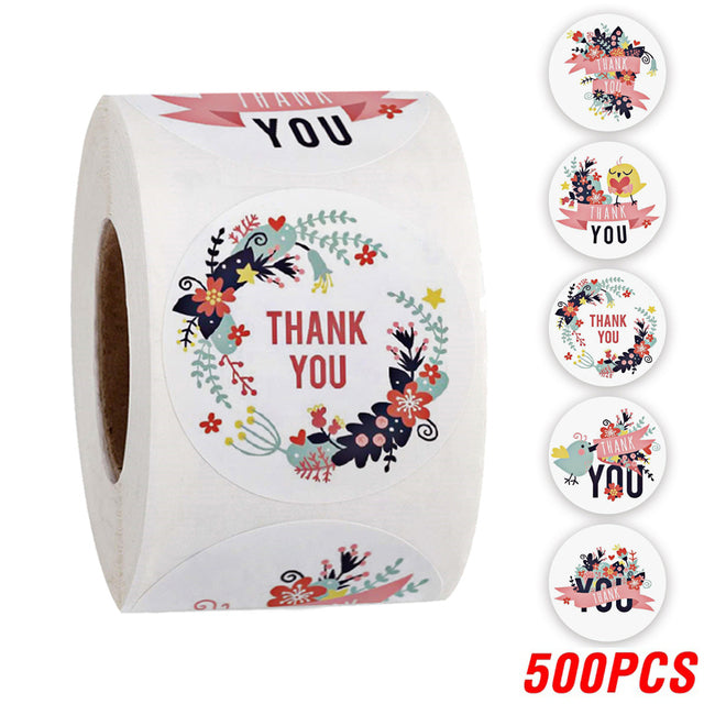 100-500pcs Thank You Round Sticker Scrapbook Envelope Seal Sticker Gift Flower Decoration Stationery Label Sticker