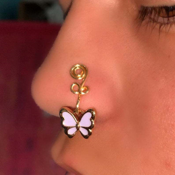 1Pc Goth Butterfly Copper Wire Spiral Fake Piercing Nose Ring Punk Gold Color Clip Nose Ring Ear Clip Cuff Body Jewelry