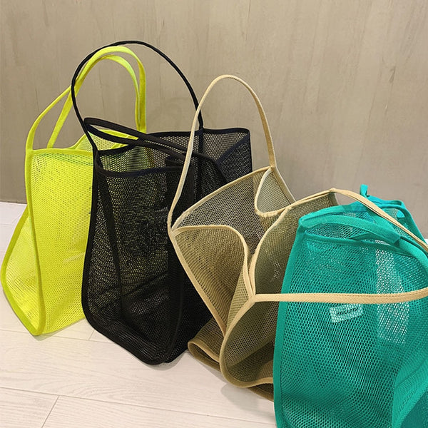 Women's 2021 New Ins Wind Transparent Mesh Single ShoulderBag Fashionable Lightweight All-match Shopping Bag Beach Net Bag