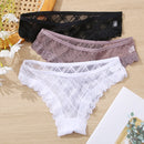 FINETOO 3Pcs/set Lace Panties Sexy Low-rise Brazilian Underwear Fashion Lattice Transparent Underpants M-2XL Sexy Panty Lingerie