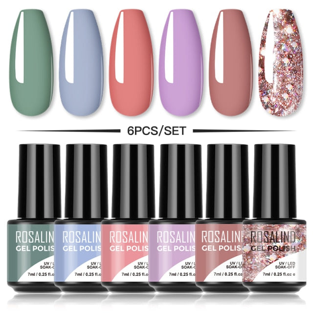 ROSALIND Gel Nail Polish Set 4/6PCS Mix Color Nail Kit For Manicure Nail Polish Vernis Semi Permanent UV Lamp Gellak Nail Kit