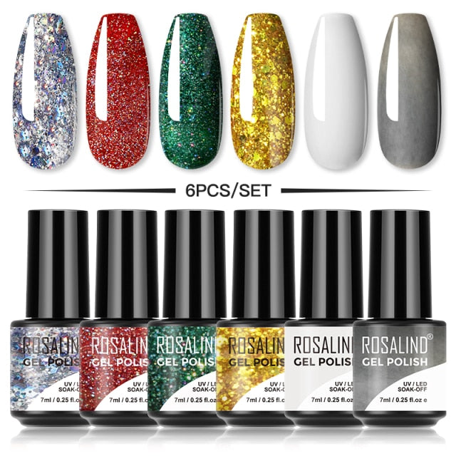 ROSALIND Gel Nail Polish Set 4/6PCS Mix Color Nail Kit For Manicure Nail Polish Vernis Semi Permanent UV Lamp Gellak Nail Kit