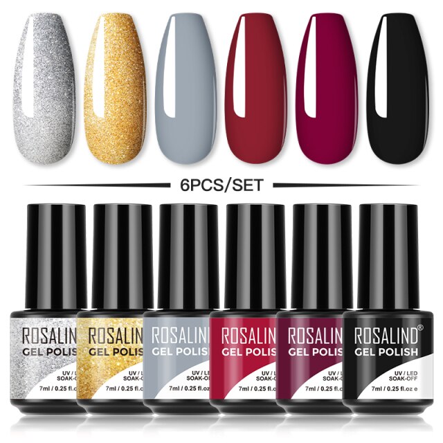 ROSALIND Gel Nail Polish Set 4/6PCS Mix Color Nail Kit For Manicure Nail Polish Vernis Semi Permanent UV Lamp Gellak Nail Kit