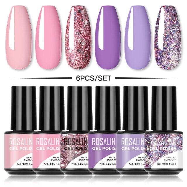 ROSALIND Gel Nail Polish Set 4/6PCS Mix Color Nail Kit For Manicure Nail Polish Vernis Semi Permanent UV Lamp Gellak Nail Kit
