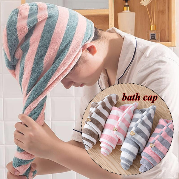 Dry Hair Cap Towel Absorbent Thickened Dry Hair Cap Bathroom Bath Dry Hair Cap Striped Shower Cap Soft Turban Striped Towel