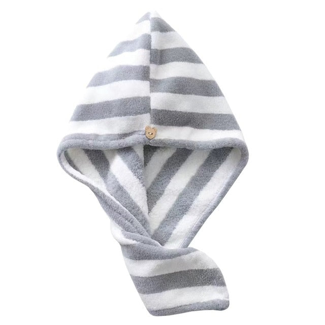 Dry Hair Cap Towel Absorbent Thickened Dry Hair Cap Bathroom Bath Dry Hair Cap Striped Shower Cap Soft Turban Striped Towel