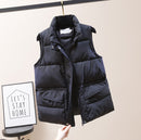 Solid Short Style Vest for Women Cotton Padded  Women's Winter Sleeveless Jacket with Zipper Stand Collar Casual Coats