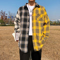 LAPPSTER Men Oversized Cotton Plaid Shirt 2021 Man Hip Hop Patchwork Button Up Long Sleeve Shirt Couple Korean Harajuku Clothing