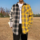 LAPPSTER Men Oversized Cotton Plaid Shirt 2021 Man Hip Hop Patchwork Button Up Long Sleeve Shirt Couple Korean Harajuku Clothing