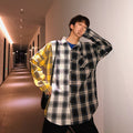 LAPPSTER Men Oversized Cotton Plaid Shirt 2021 Man Hip Hop Patchwork Button Up Long Sleeve Shirt Couple Korean Harajuku Clothing