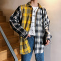 LAPPSTER Men Oversized Cotton Plaid Shirt 2021 Man Hip Hop Patchwork Button Up Long Sleeve Shirt Couple Korean Harajuku Clothing