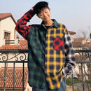 LAPPSTER Men Oversized Cotton Plaid Shirt 2021 Man Hip Hop Patchwork Button Up Long Sleeve Shirt Couple Korean Harajuku Clothing