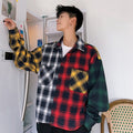 LAPPSTER Men Oversized Cotton Plaid Shirt 2021 Man Hip Hop Patchwork Button Up Long Sleeve Shirt Couple Korean Harajuku Clothing