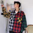 LAPPSTER Men Oversized Cotton Plaid Shirt 2021 Man Hip Hop Patchwork Button Up Long Sleeve Shirt Couple Korean Harajuku Clothing