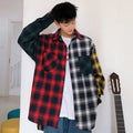 LAPPSTER Men Oversized Cotton Plaid Shirt 2021 Man Hip Hop Patchwork Button Up Long Sleeve Shirt Couple Korean Harajuku Clothing