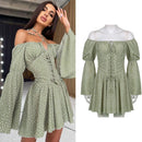 IAMHOTTY Chiffon Slash Neck Mini Dress Women Summer Beach Vacation Long Sleeve Corset Bandage Sundress Party Casual Dresses Pink