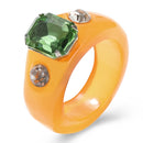 New Cute Transparent Resin Acrylic Handmade Beaded Rhinestone Colourful Geometric Square Round Rings for Women Y2k Jewelry Party