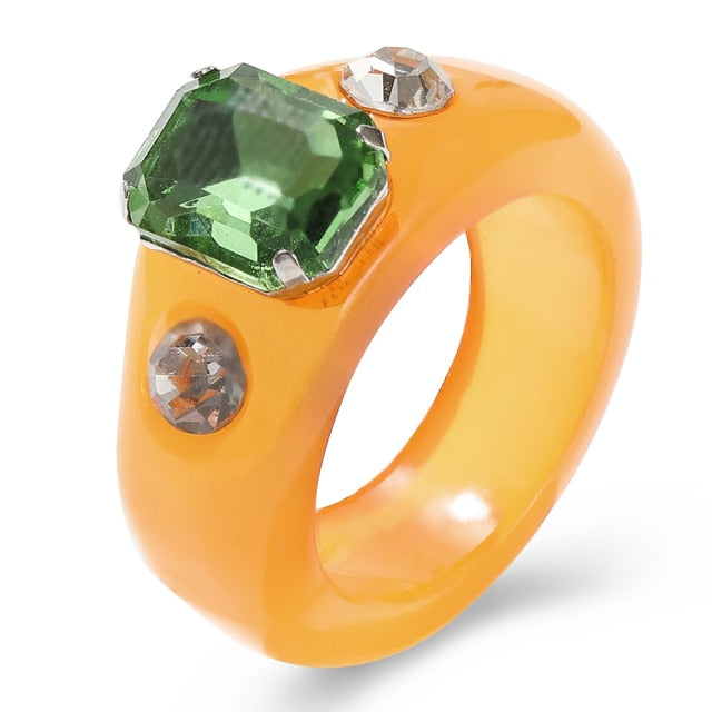 New Cute Transparent Resin Acrylic Handmade Beaded Rhinestone Colourful Geometric Square Round Rings for Women Y2k Jewelry Party