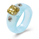 New Cute Transparent Resin Acrylic Handmade Beaded Rhinestone Colourful Geometric Square Round Rings for Women Y2k Jewelry Party