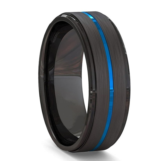 Fashion 8MM Men's Blue Groove Beveled Edge Tungsten Carbide Ring Black Celtic Dragon Blue carbon fibre Ring Men Wedding Band