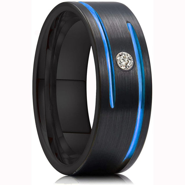 Fashion 8MM Men's Blue Groove Beveled Edge Tungsten Carbide Ring Black Celtic Dragon Blue carbon fibre Ring Men Wedding Band