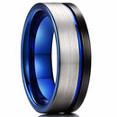 Fashion 8MM Men's Blue Groove Beveled Edge Tungsten Carbide Ring Black Celtic Dragon Blue carbon fibre Ring Men Wedding Band