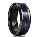 Fashion 8MM Men's Blue Groove Beveled Edge Tungsten Carbide Ring Black Celtic Dragon Blue carbon fibre Ring Men Wedding Band