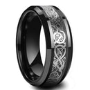 Fashion 8MM Men's Blue Groove Beveled Edge Tungsten Carbide Ring Black Celtic Dragon Blue carbon fibre Ring Men Wedding Band
