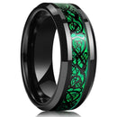Fashion 8MM Men's Blue Groove Beveled Edge Tungsten Carbide Ring Black Celtic Dragon Blue carbon fibre Ring Men Wedding Band