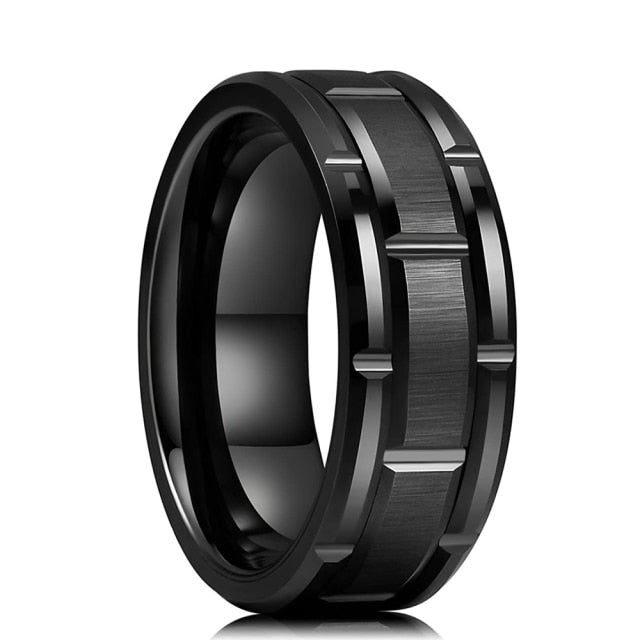 Fashion 8MM Men's Blue Groove Beveled Edge Tungsten Carbide Ring Black Celtic Dragon Blue carbon fibre Ring Men Wedding Band