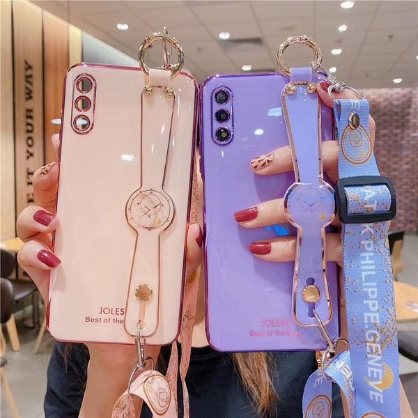 Shoulder Strap Electroplated Wrist Strap Holder Case for Xiaomi Redmi 9 Note 10 9T 9 8 7 Pro Mi 10T Pro 11 Note 10 9 9T 8Lite A3