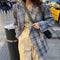 BGTEEVER Vintage Loose Women Jacket Plaid Blazer Autumn Chic Double Breasted Female Long Suit Jackets Stylish Ladies Blazer