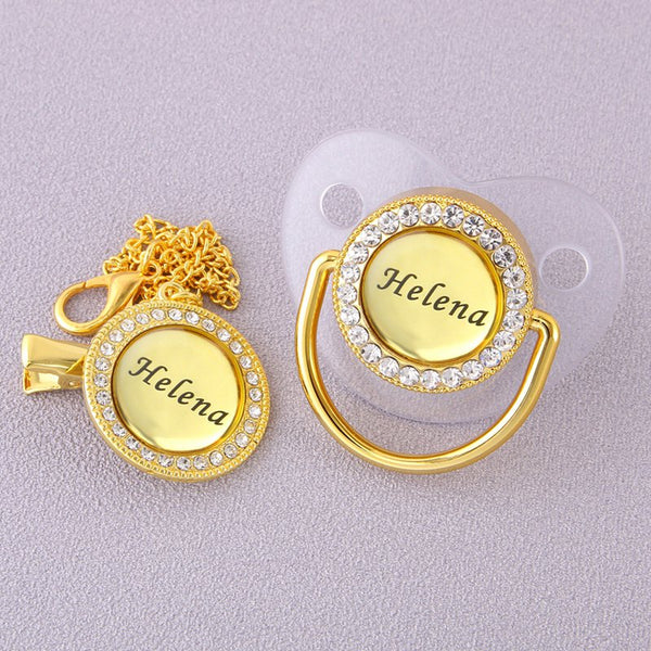 Personalized Any Name BlingBling Transparent Pacifier And Clip Chupete Sucette Newborn Kid Feeding BPA Free For Baby Shower Gift